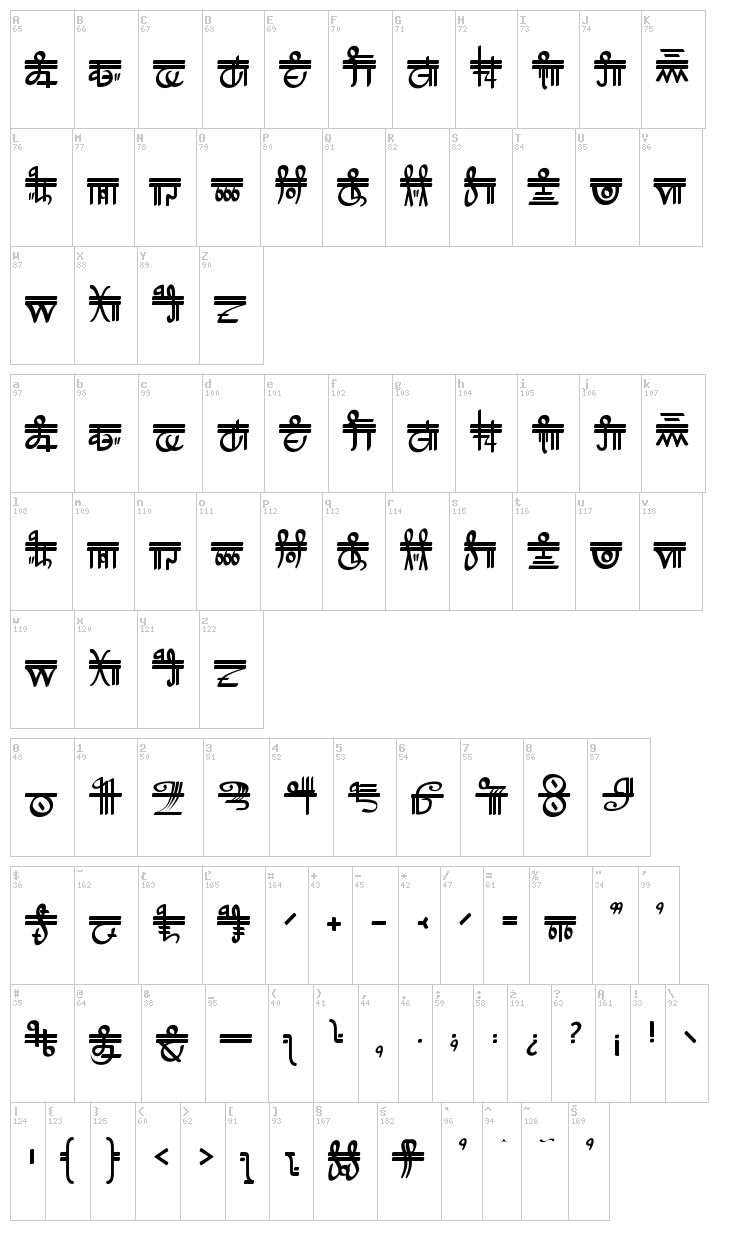 Crystal Bearers Script font map