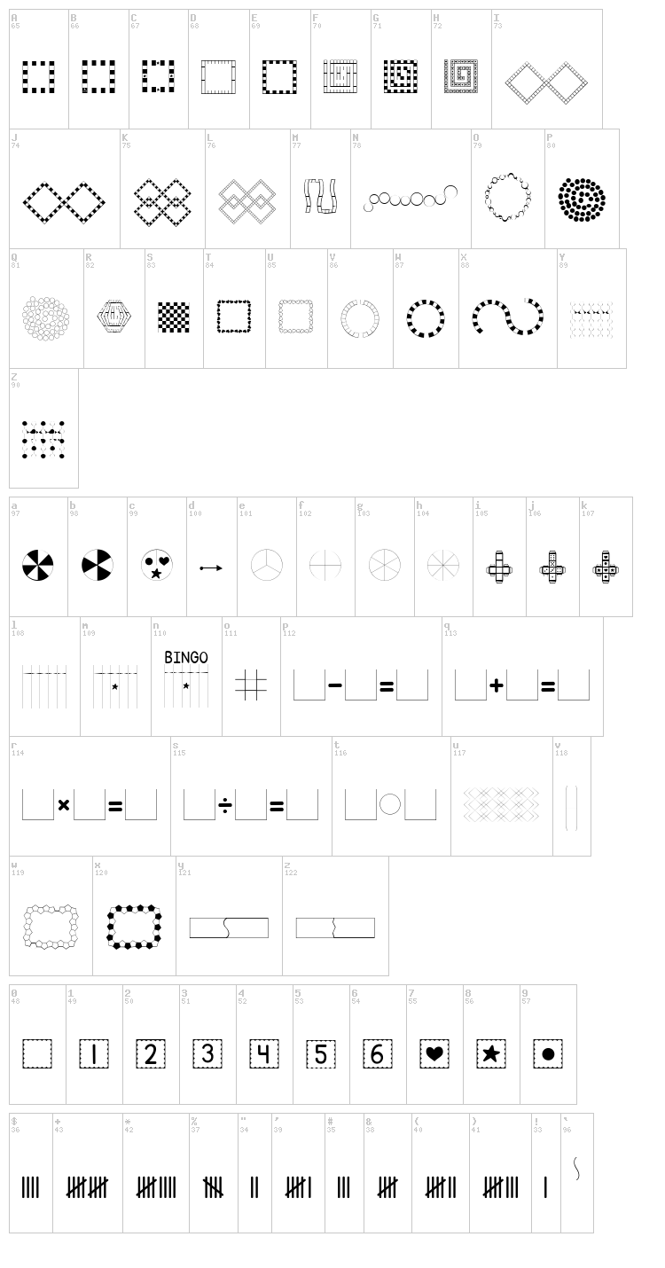 KG Build A Game font map