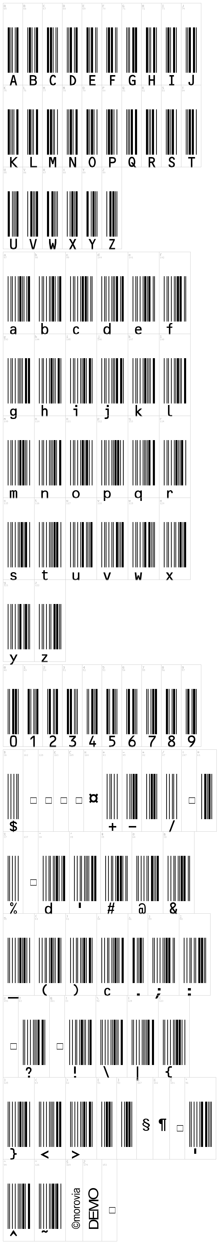 MRV Code39extMA font map