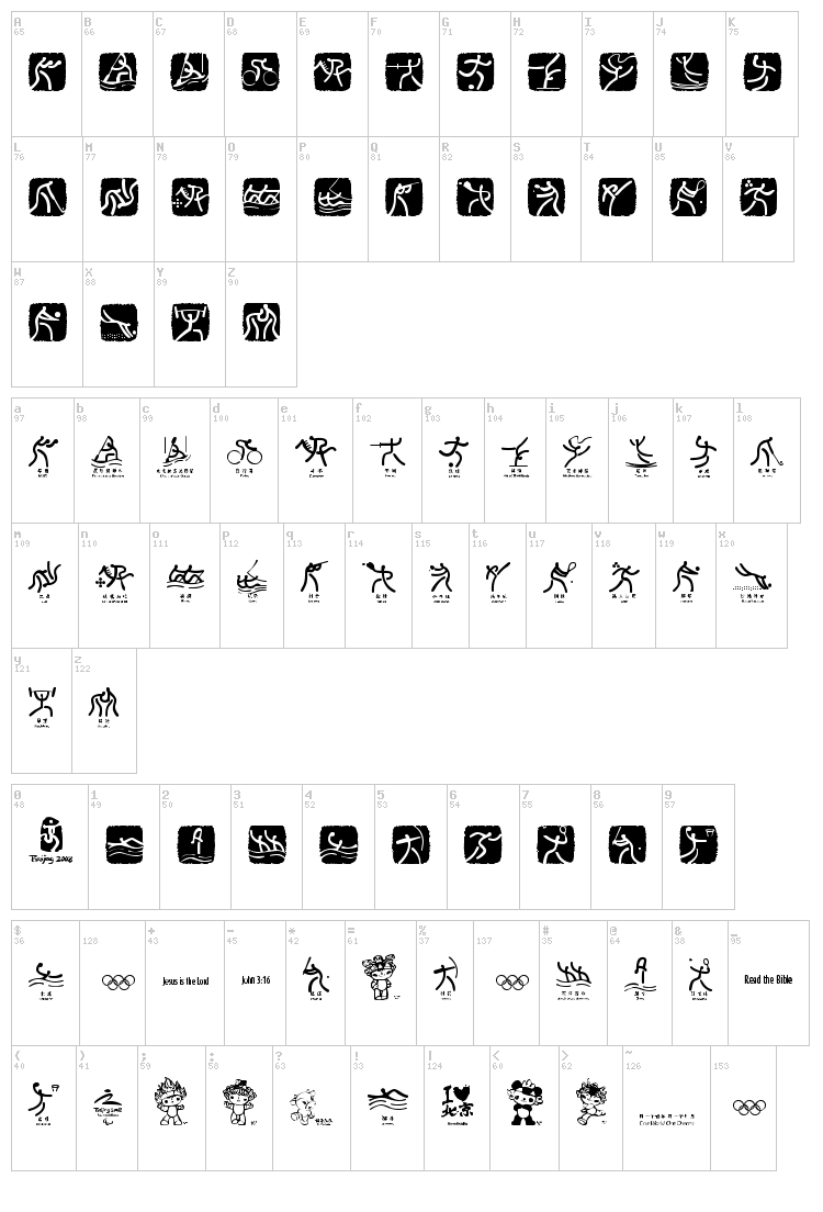 Olympic Beijing Picto font map