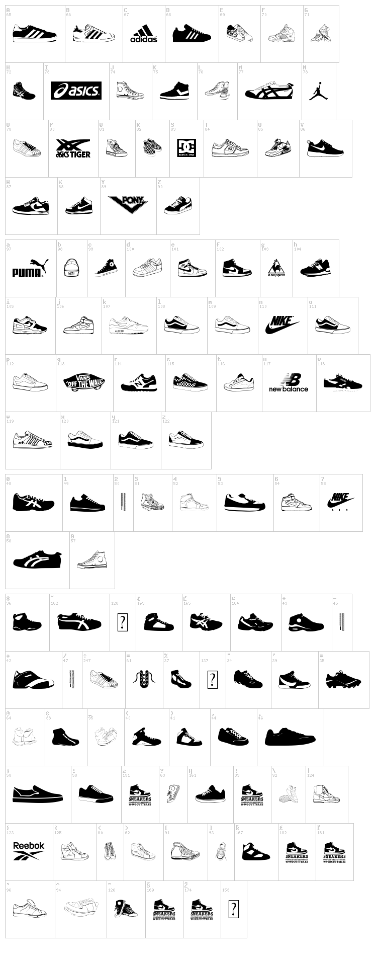 Sneakers font map