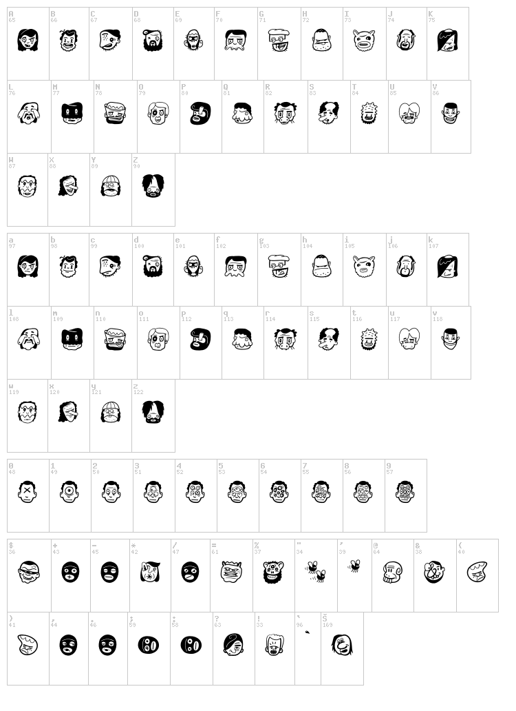 The Freaky Face 2 font map