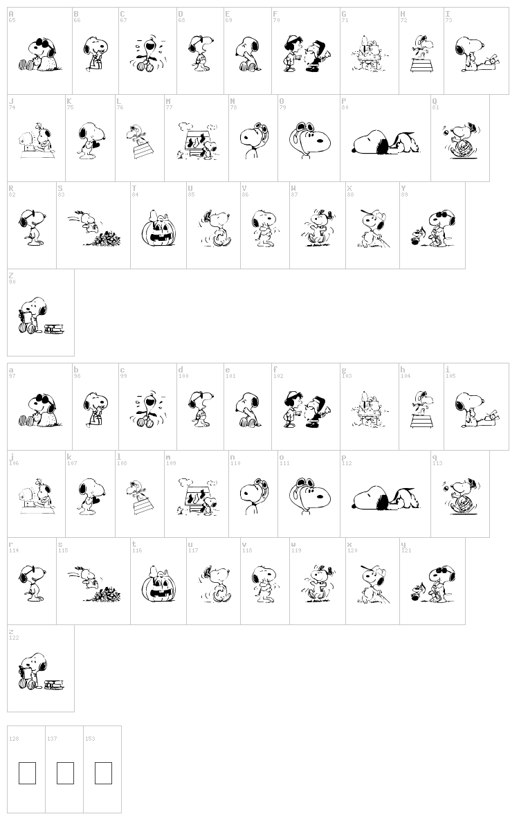 Snoopy Dings font map