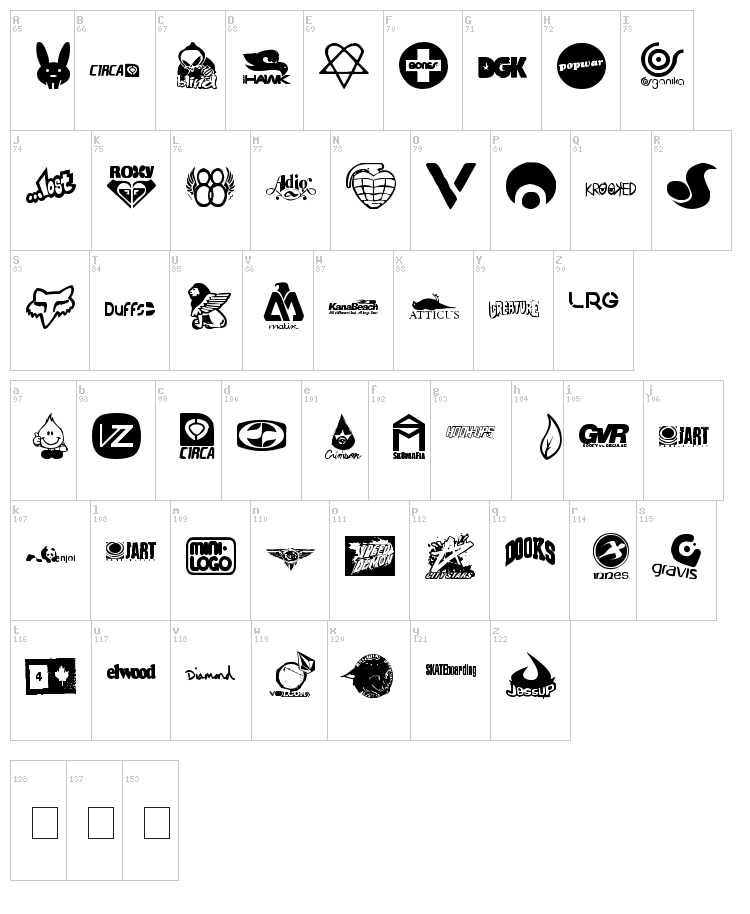 Logoskate font map