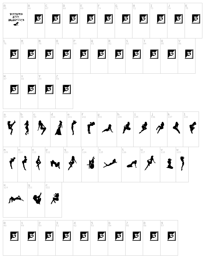 Darrians Sexy Silhouettes font map