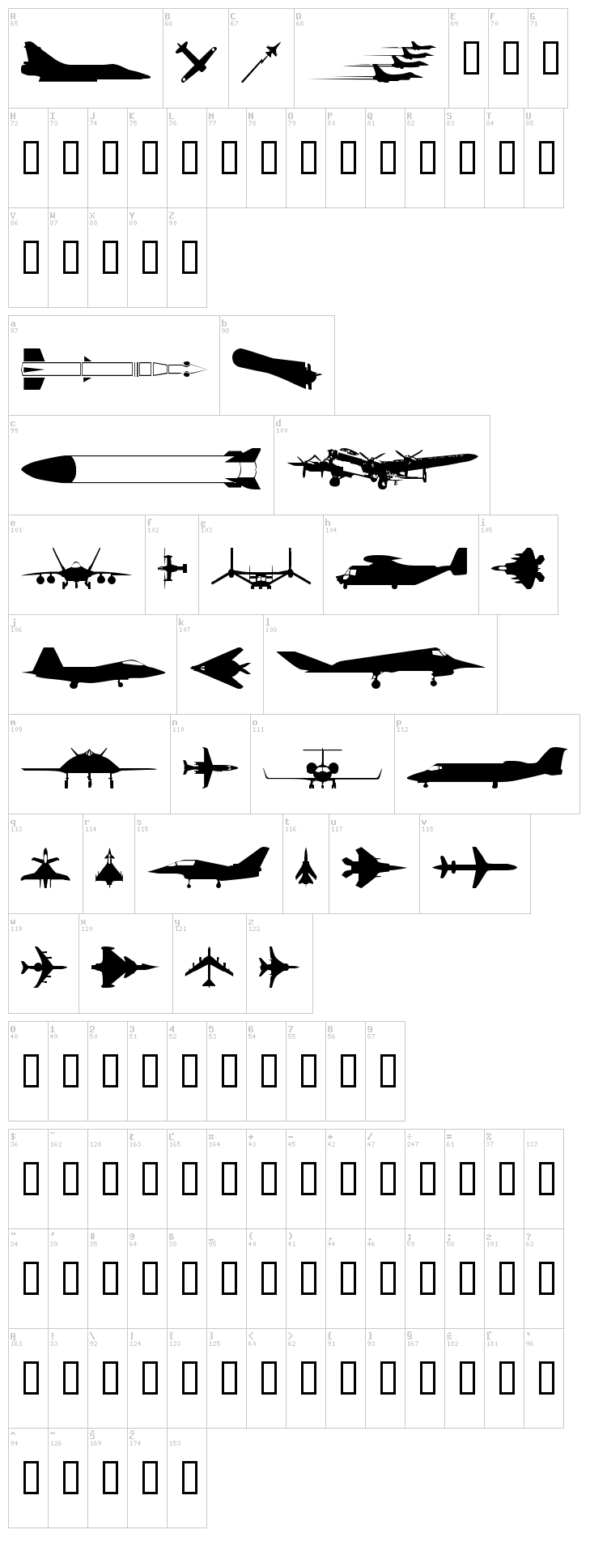 WM Military 1 font map