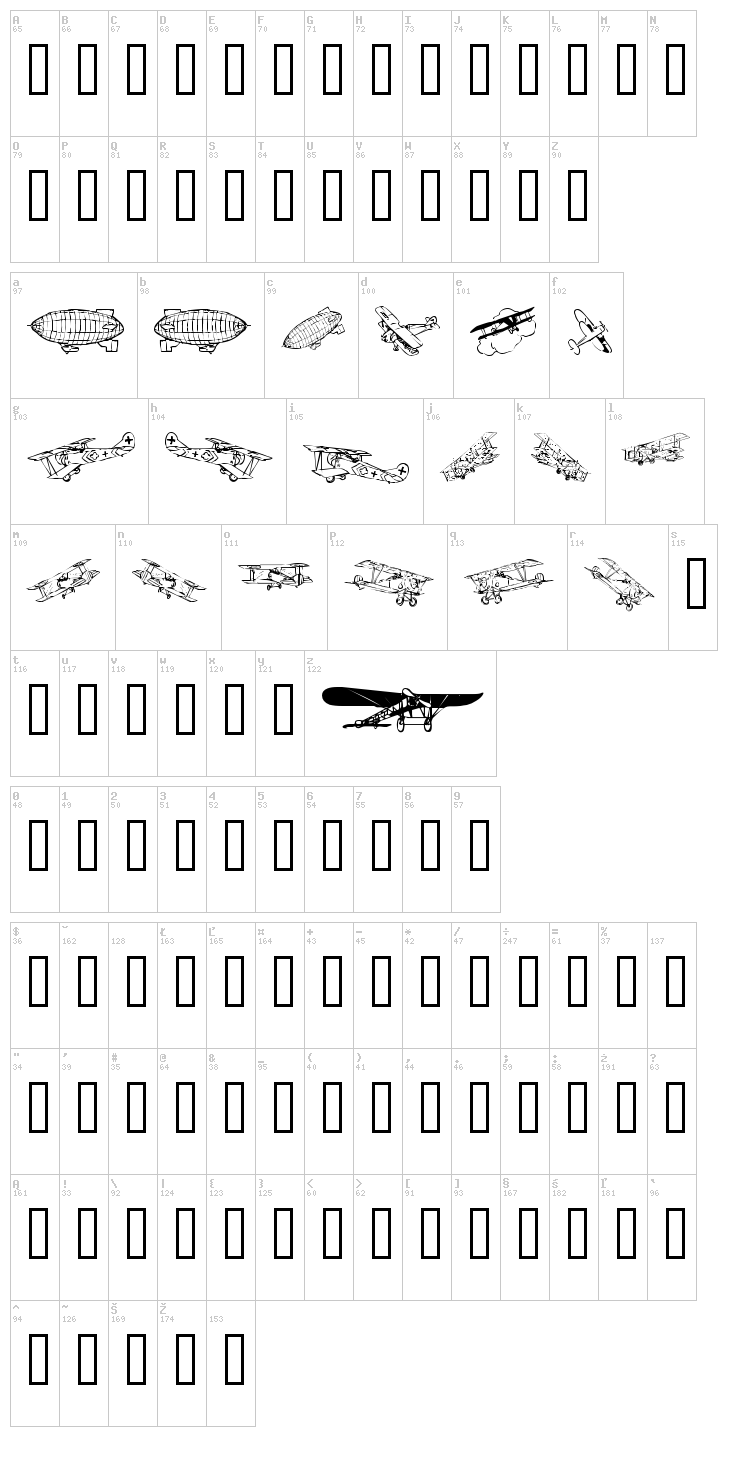 Aeroplanes font map