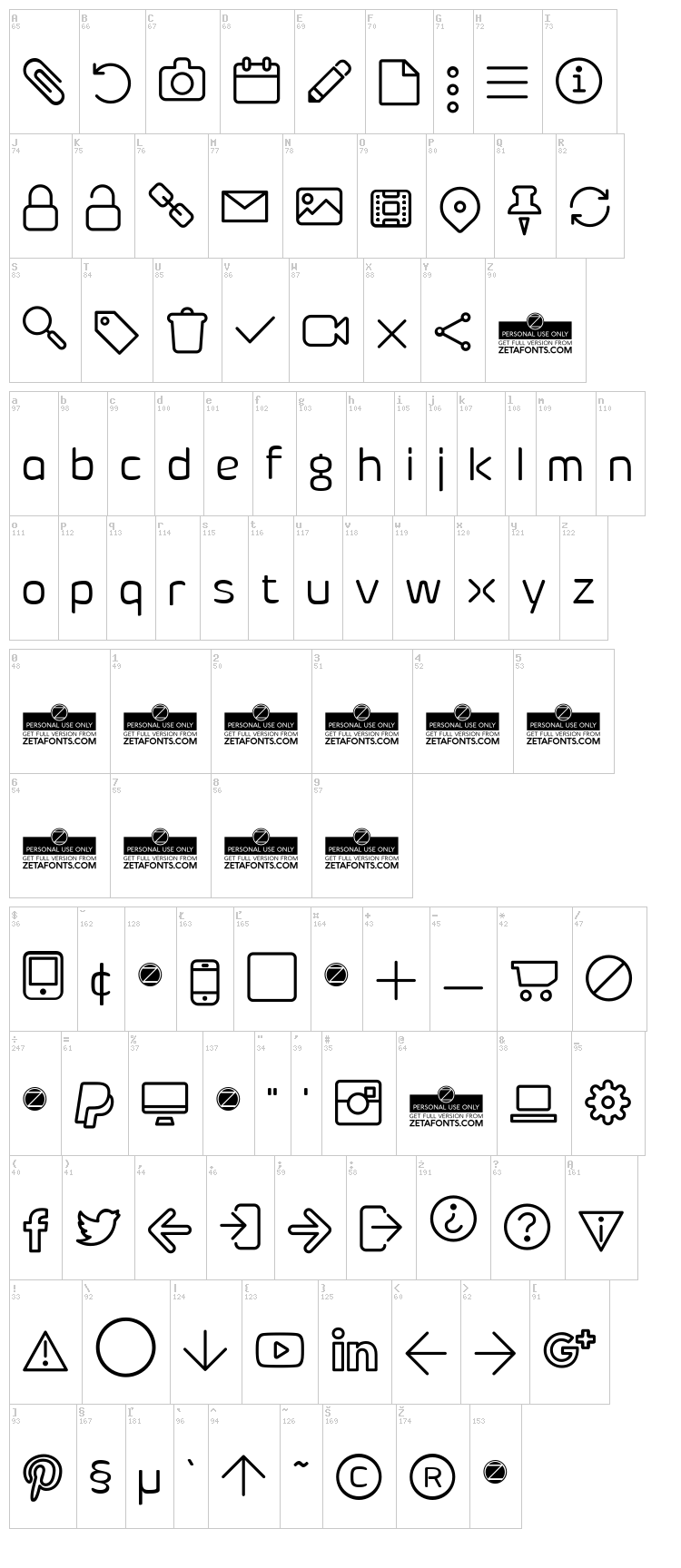 Byom Icons font map
