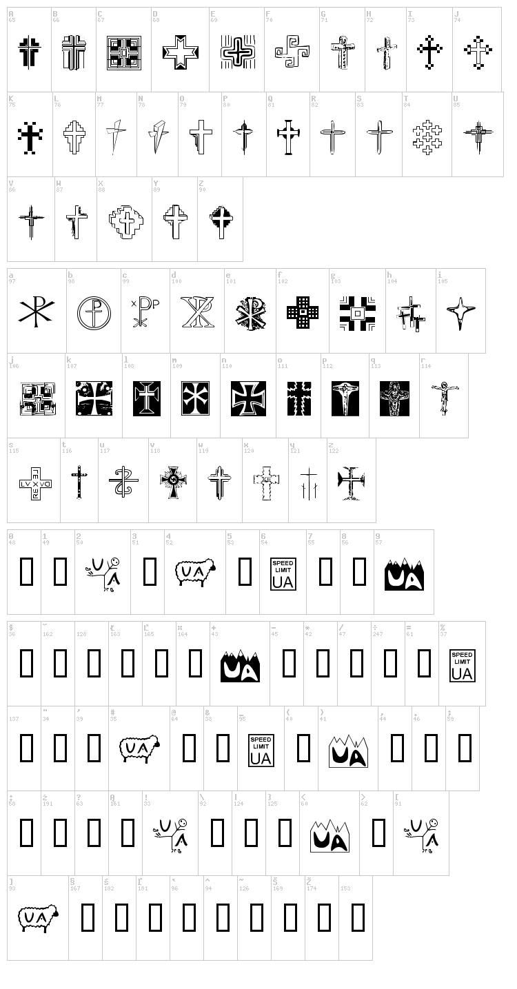 Christian Crosses font map