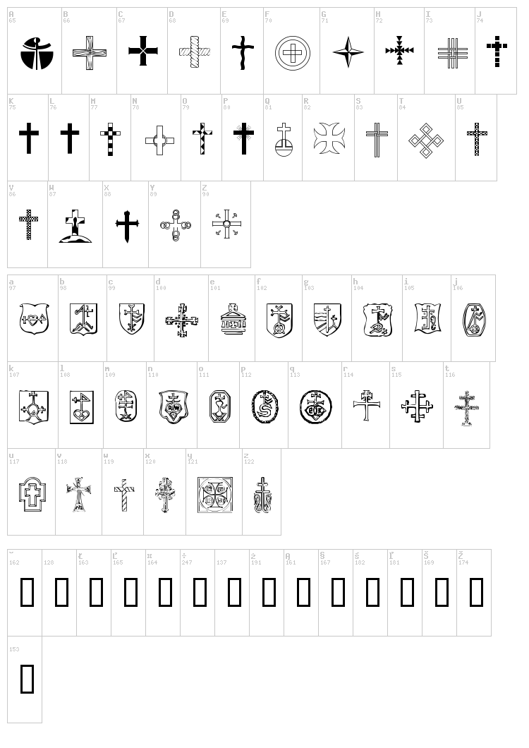 Christian Crosses font map