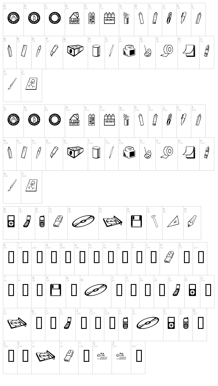 Dibujos en Linea font map