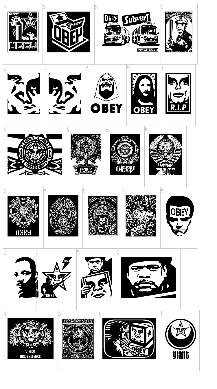 Obey Series 2 font map