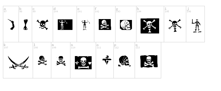 Pirates PW font map