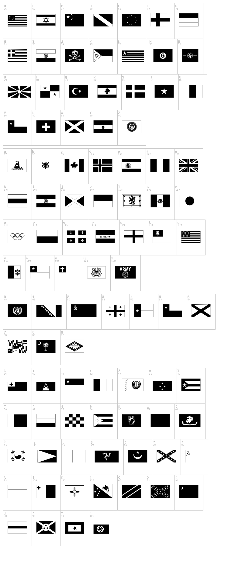 Raise Your Flag font map