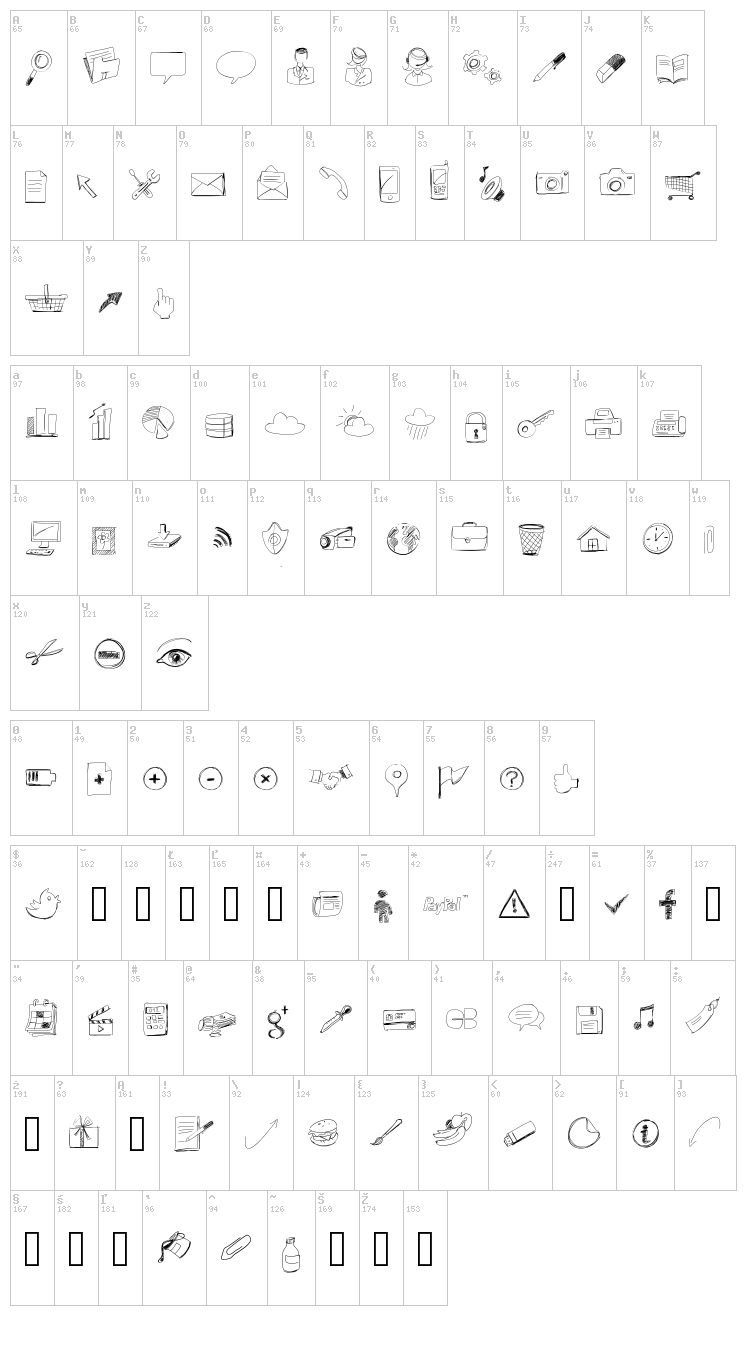 Sketch Icons font map