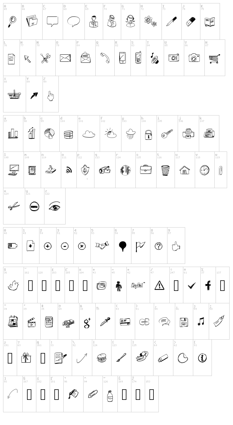 Sketch Icons font map