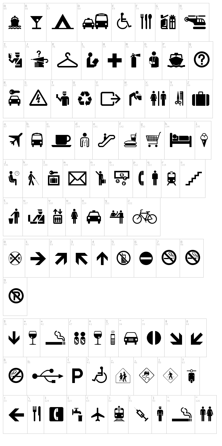 Travelcons font map