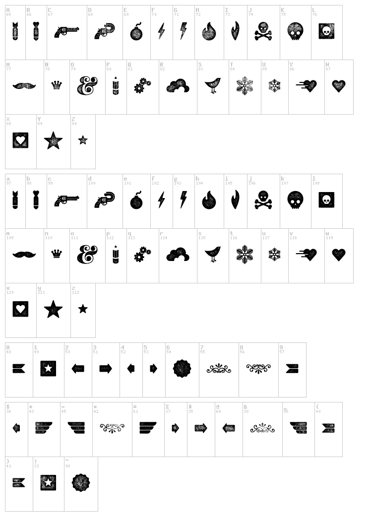 Veneer Extras font map