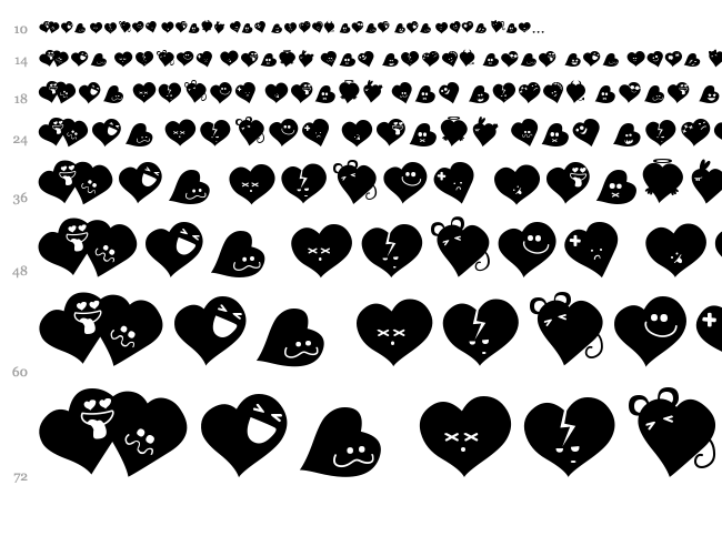 Fluffy Hearts Ding font waterfall
