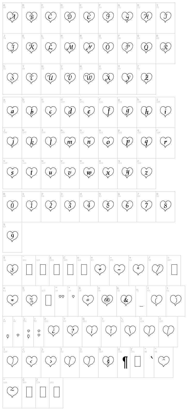 Heart Becker font map
