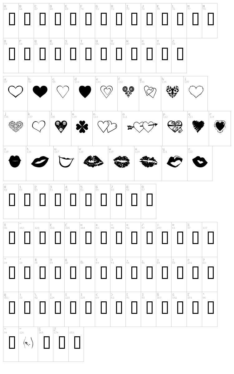Luv N Kisses font map