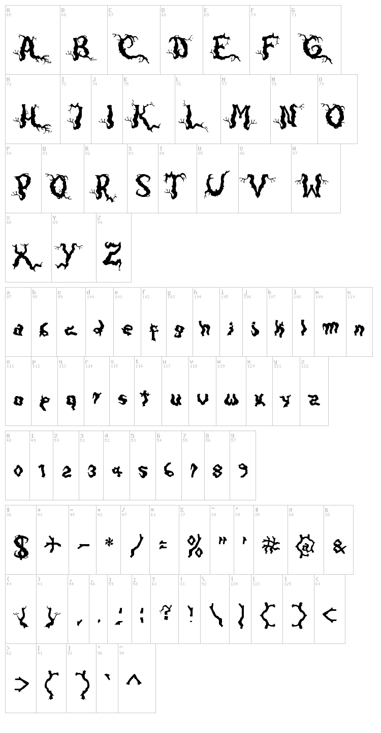 Darkwood font map