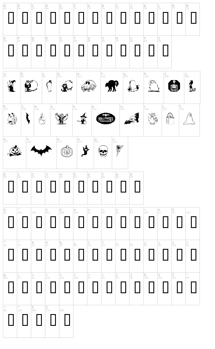 Kiddy Halloween font map