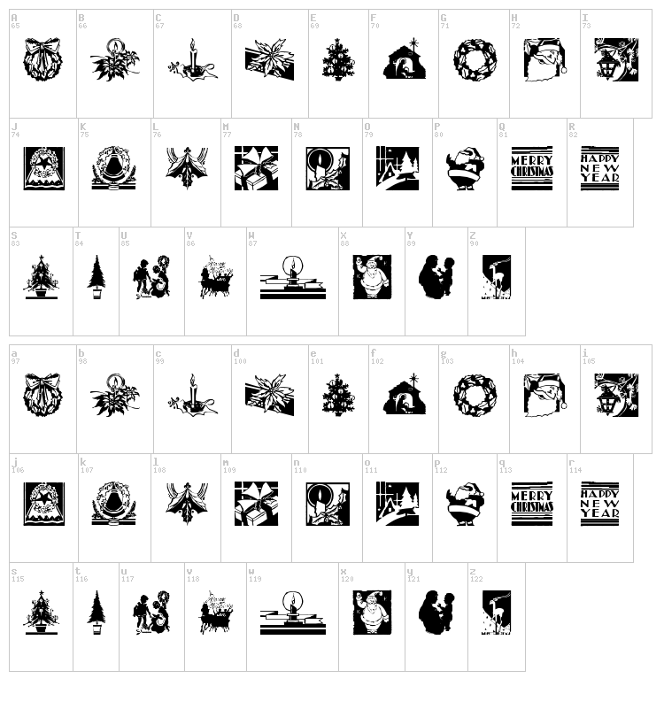 Cobb Shinn Christmas Cuts font map