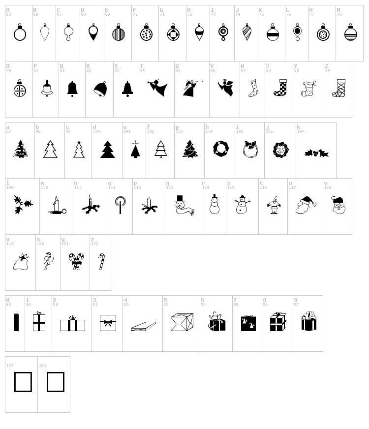 Xmas Dings font map