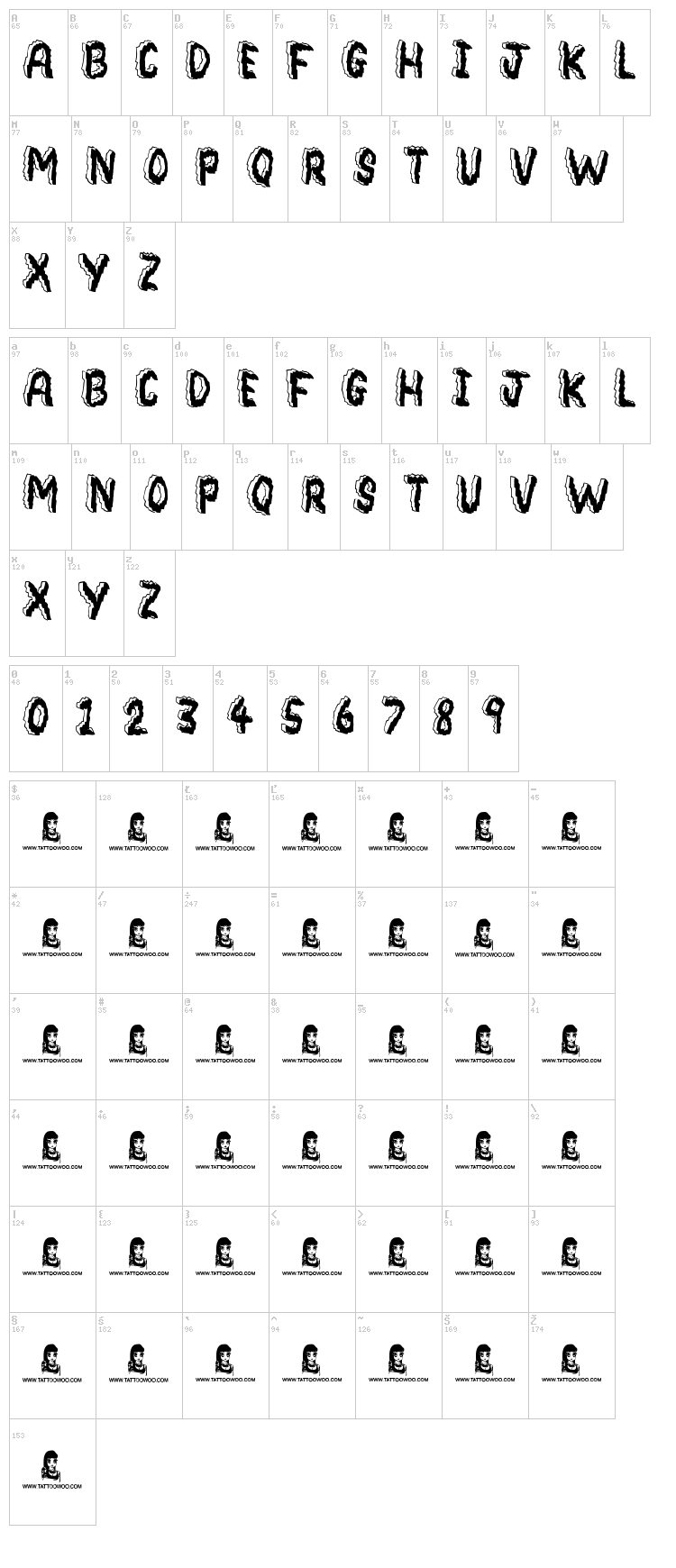 Bedrock font map