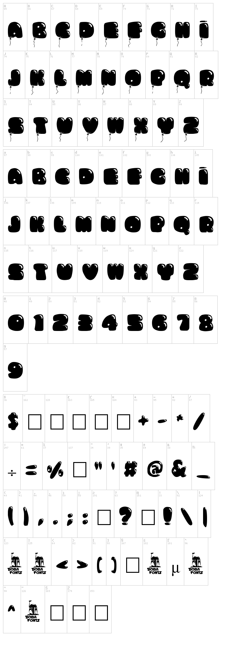 Bumbazoid font map