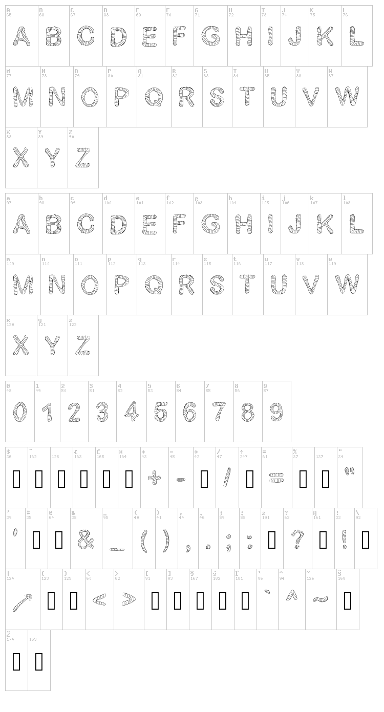 Gel Stripped font map