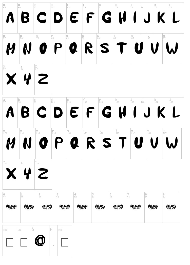 Holiday Earlier font map