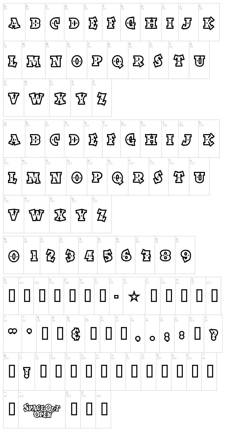 Space Out font map