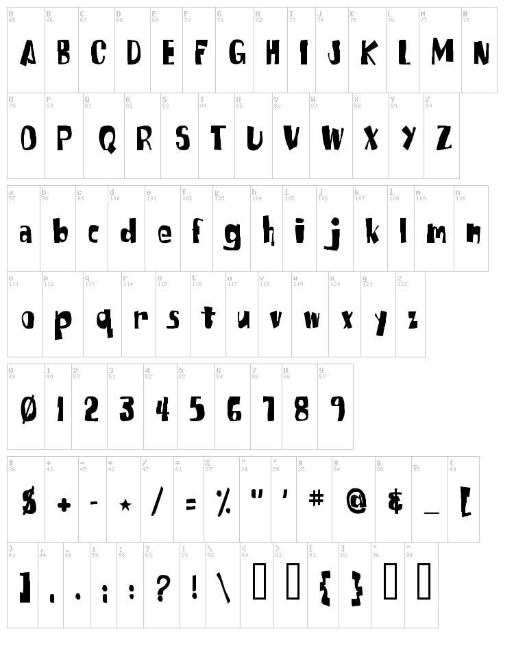 SpongeFont Square Type font map