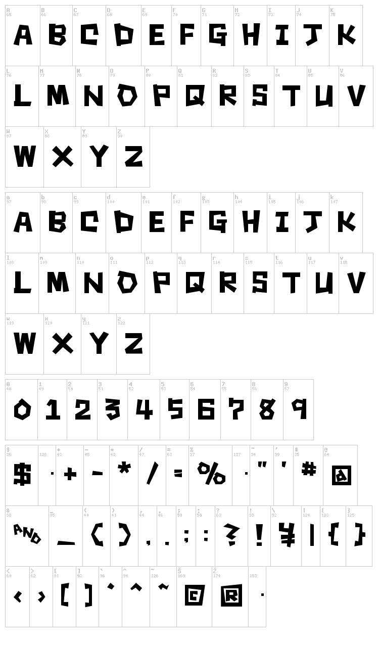 Square Rough font map