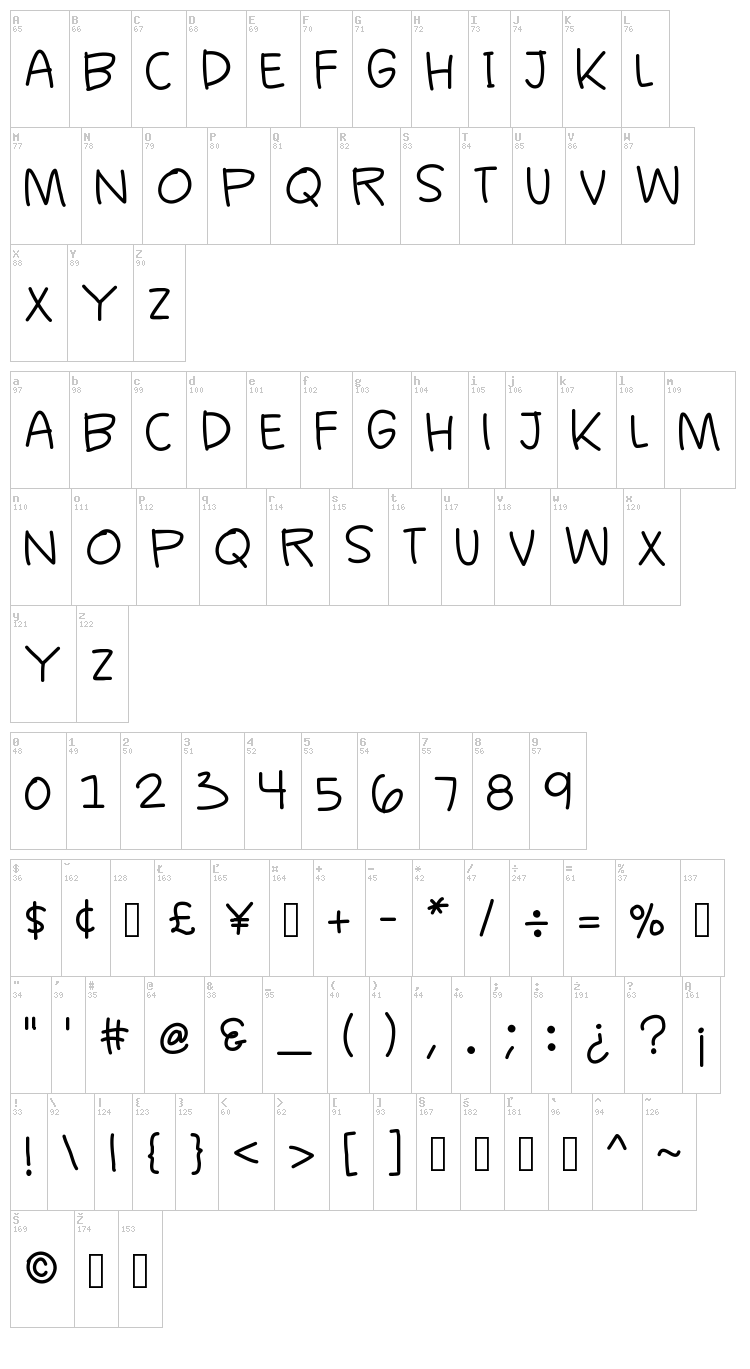 K26 Casual Comics font map