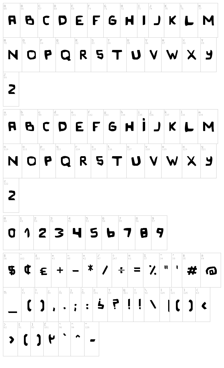 Original Olinda Style font map