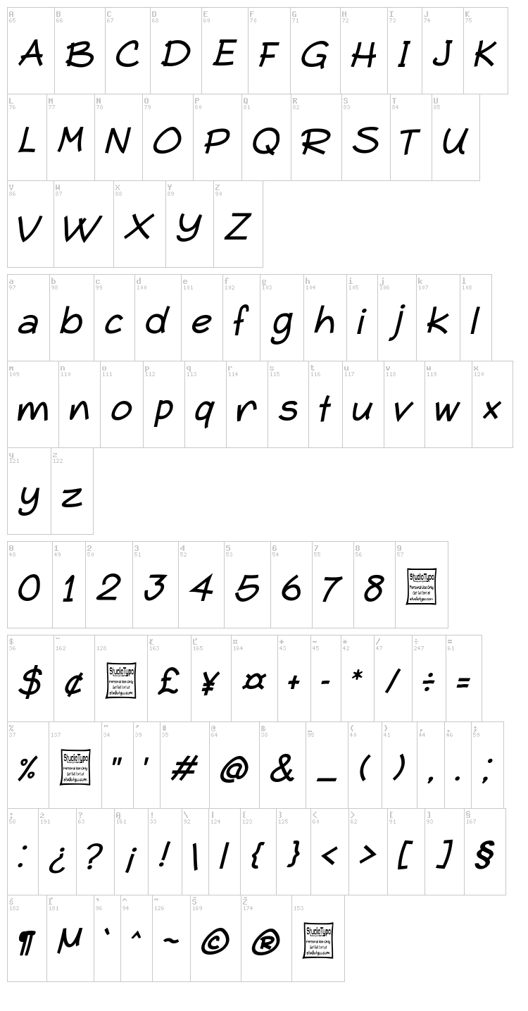 Typo Comica font map