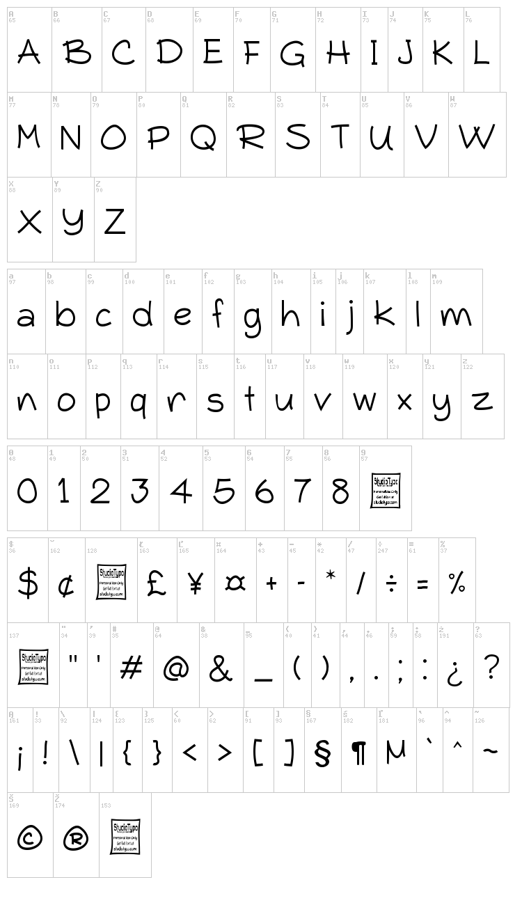 Typo Comica font map