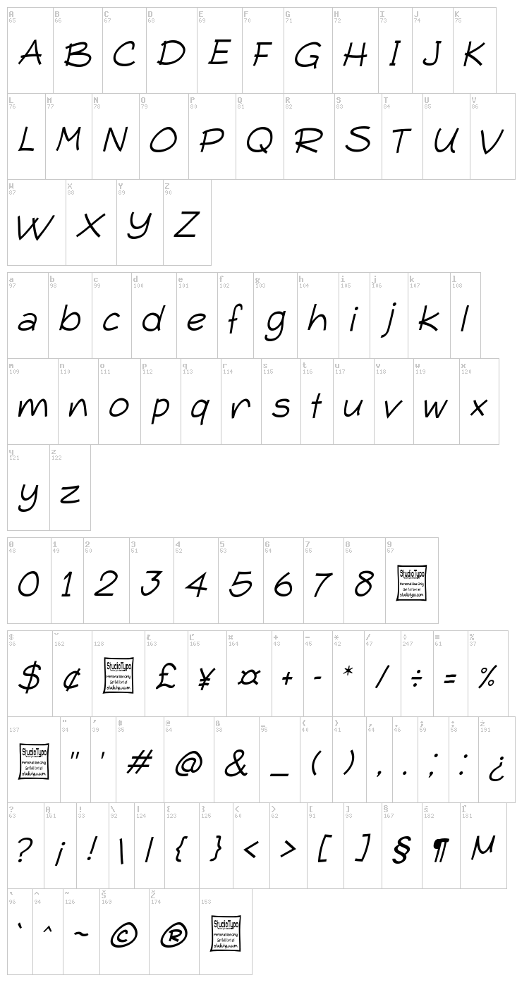 Typo Comica font map