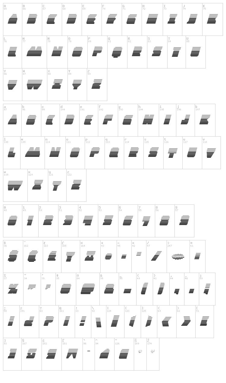 Contour of Duty font map