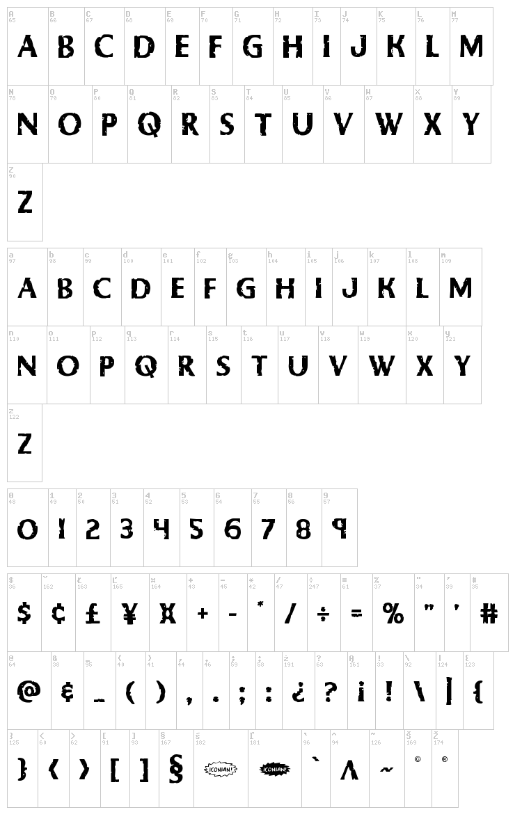 Body Swipers font map