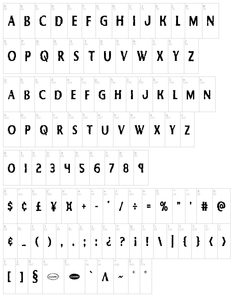 Body Swipers font map