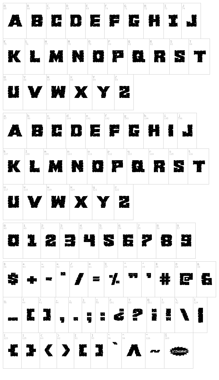 King Commando font map