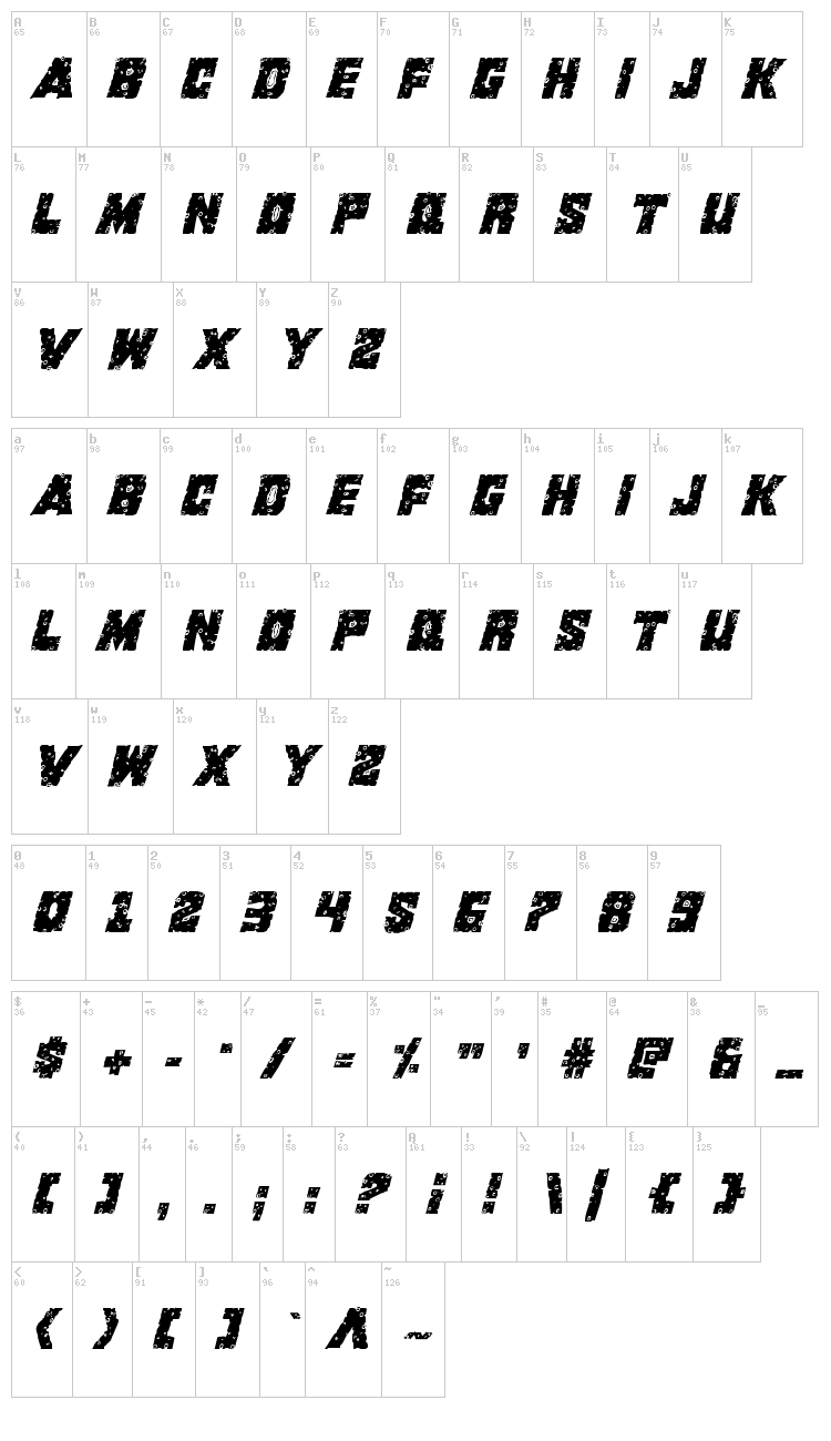King Commando font map