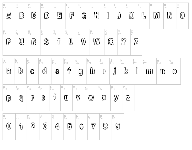 Shady Walk font map