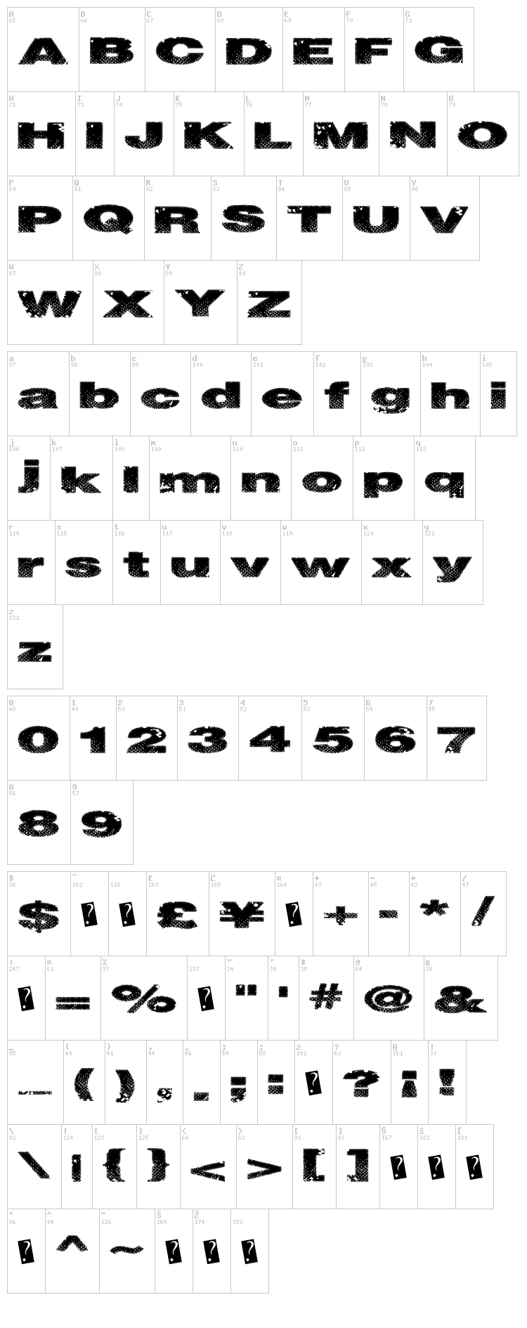 Snake Stitch font map