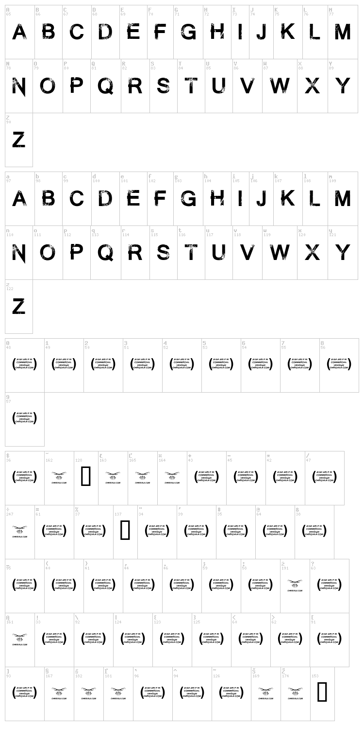 Summon the Executioner font map