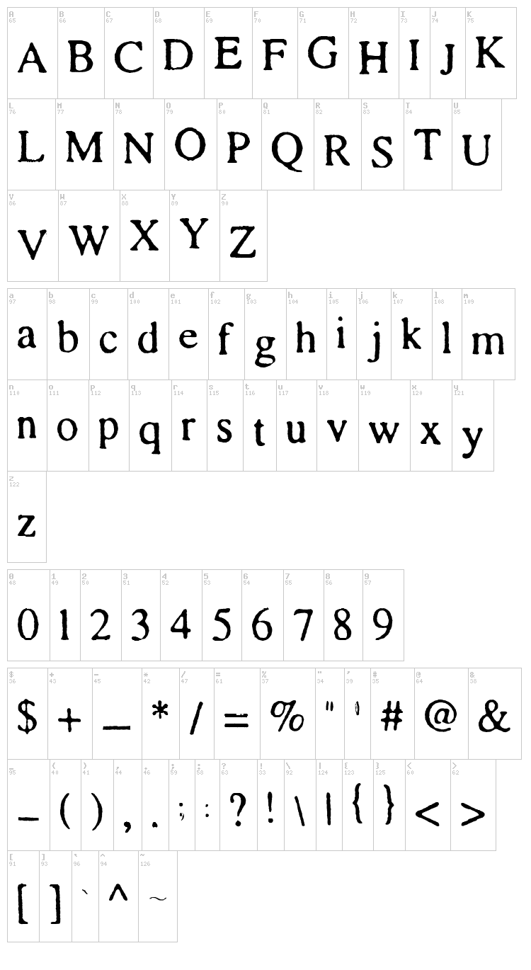 SA Cinta font map